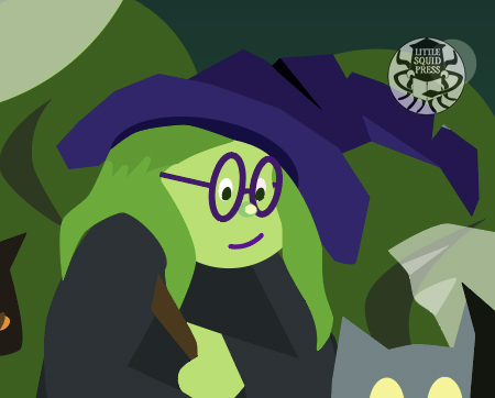 Brewing Up the Magic for 2026 is a vector design by Lori Ono of Little Squid Press. Image features forest witch and crytpid friends around a cauldron while bubble emerge from the brew and form months of the year.